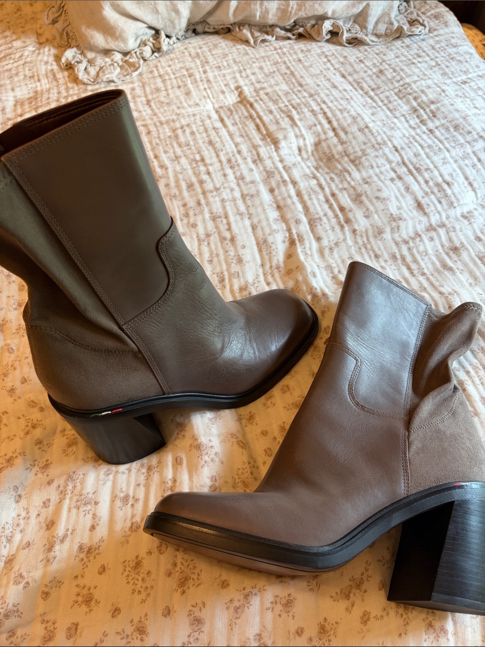 Franco Sarto Taupe Leather Mid-Calf Block Heel Boots - Picture 10 of 11